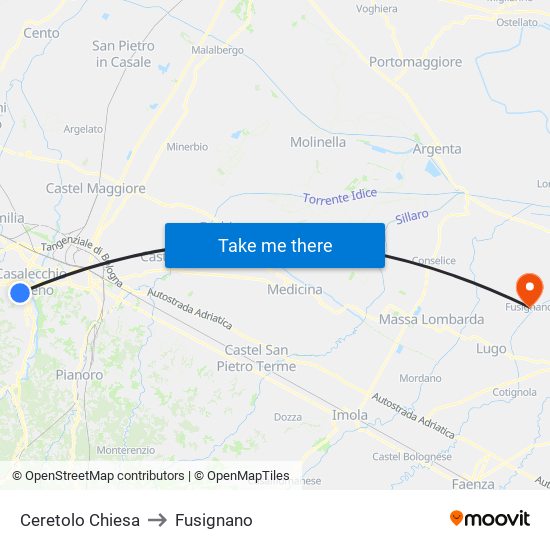 Ceretolo Chiesa to Fusignano map