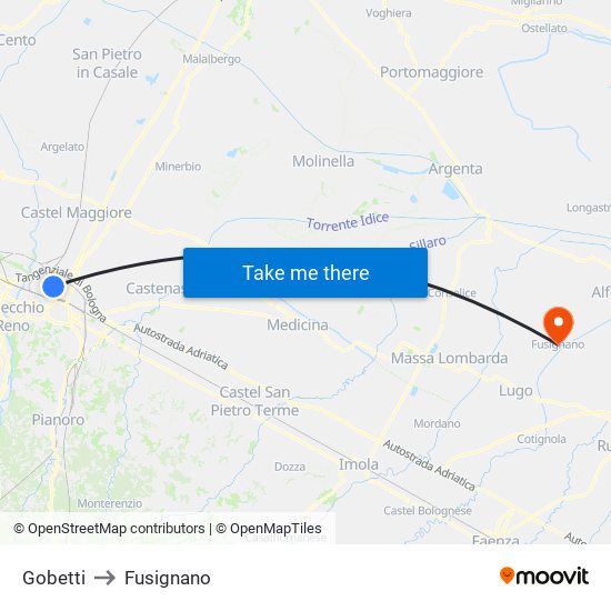 Gobetti to Fusignano map