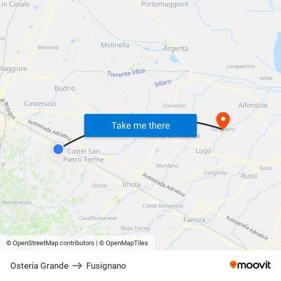 Osteria Grande to Fusignano map