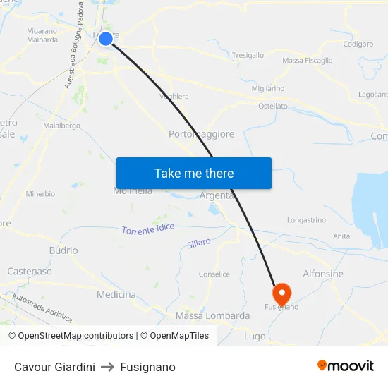 Cavour Giardini to Fusignano map