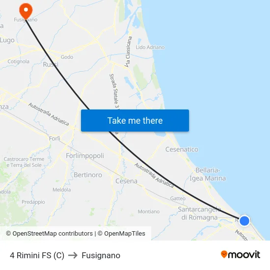 4 Rimini FS (C) to Fusignano map