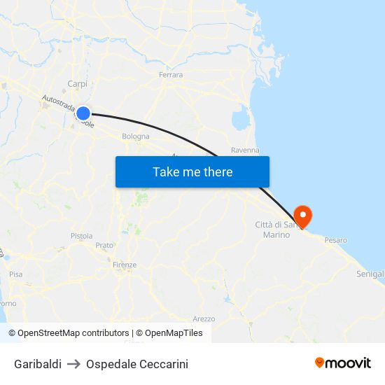 Garibaldi to Ospedale Ceccarini map