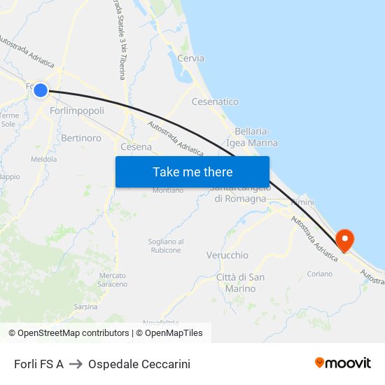 Forli FS A to Ospedale Ceccarini map