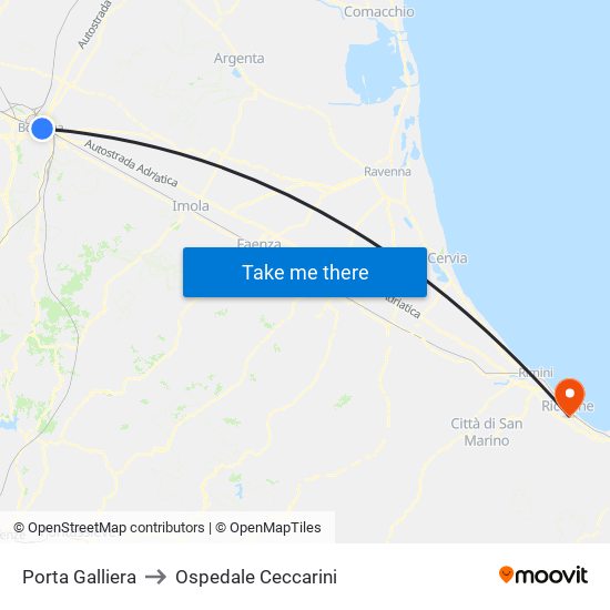 Porta Galliera to Ospedale Ceccarini map