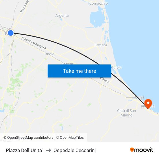 Piazza Dell`Unita` to Ospedale Ceccarini map