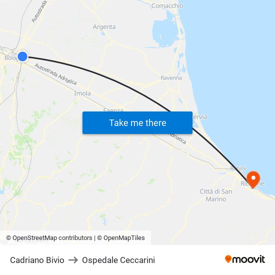 Cadriano Bivio to Ospedale Ceccarini map