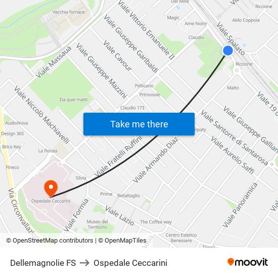 Dellemagnolie FS to Ospedale Ceccarini map