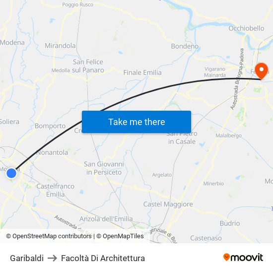 Garibaldi to Facoltà Di Architettura map