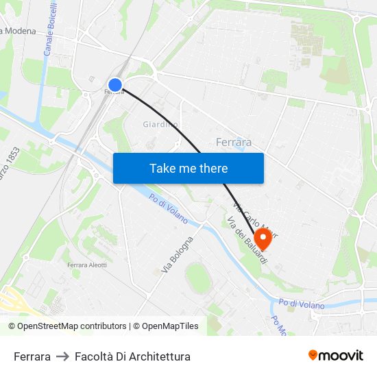 Ferrara to Facoltà Di Architettura map
