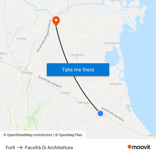 Forlì to Facoltà Di Architettura map