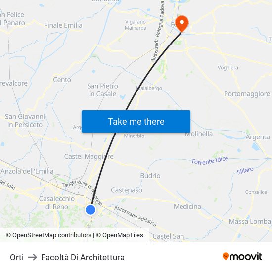 Orti to Facoltà Di Architettura map