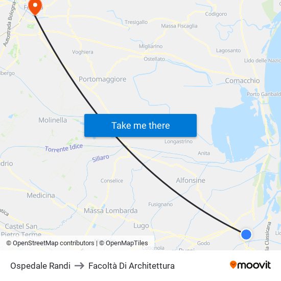 Ospedale Randi to Facoltà Di Architettura map