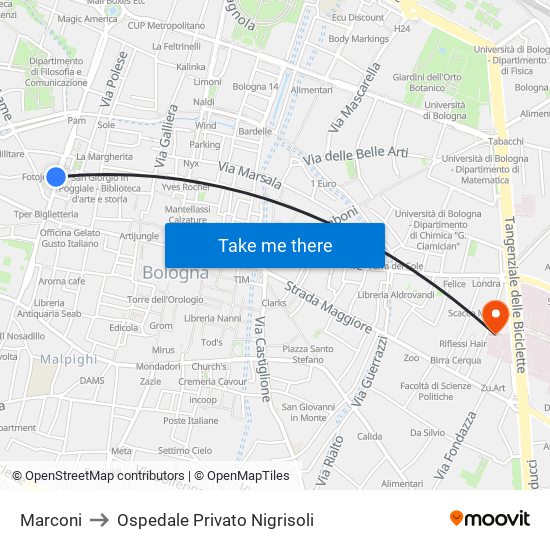 Marconi to Ospedale Privato Nigrisoli map