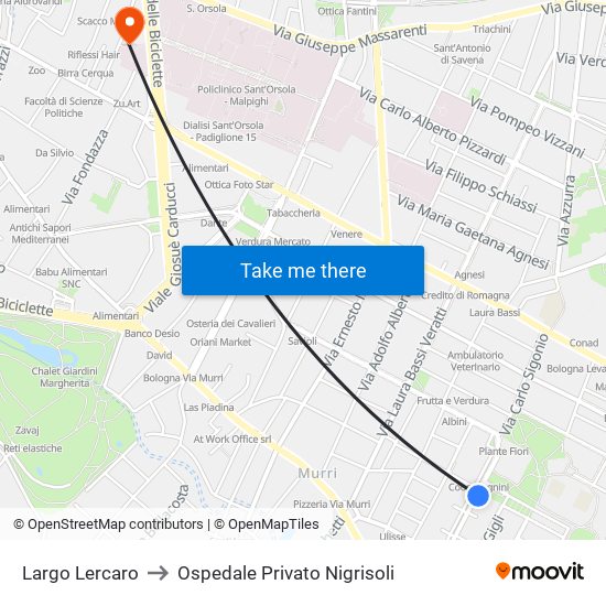 Largo Lercaro to Ospedale Privato Nigrisoli map