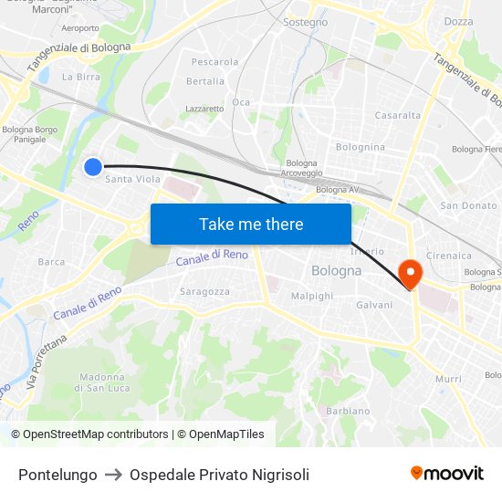 Pontelungo to Ospedale Privato Nigrisoli map