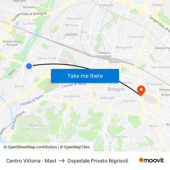 Centro Vittoria - Mast to Ospedale Privato Nigrisoli map