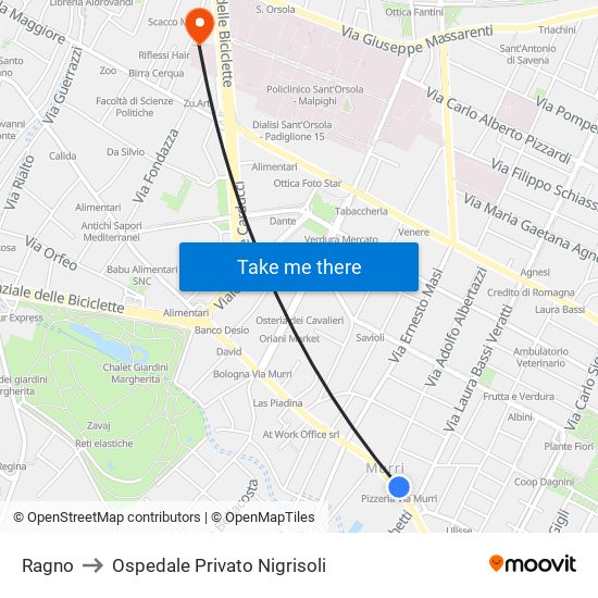 Ragno to Ospedale Privato Nigrisoli map