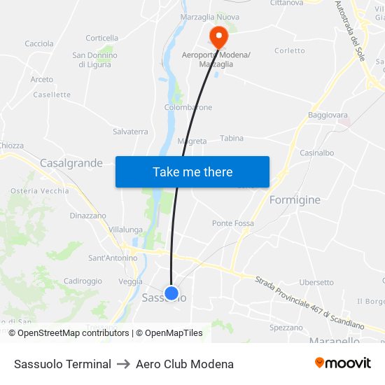 Sassuolo Terminal to Aero Club Modena map