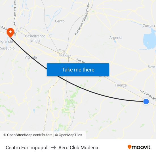 Centro Forlimpopoli to Aero Club Modena map