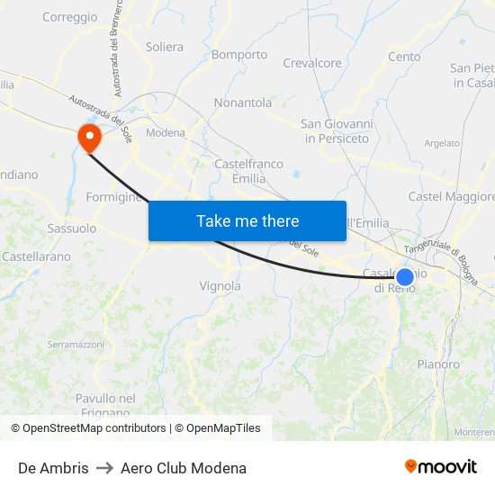 De Ambris to Aero Club Modena map