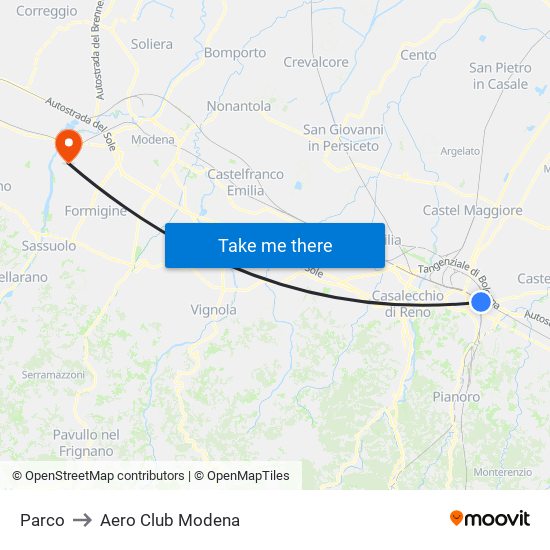Parco to Aero Club Modena map