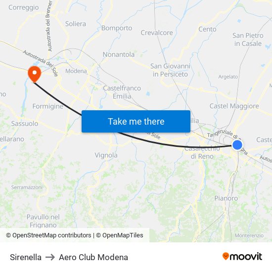 Sirenella to Aero Club Modena map