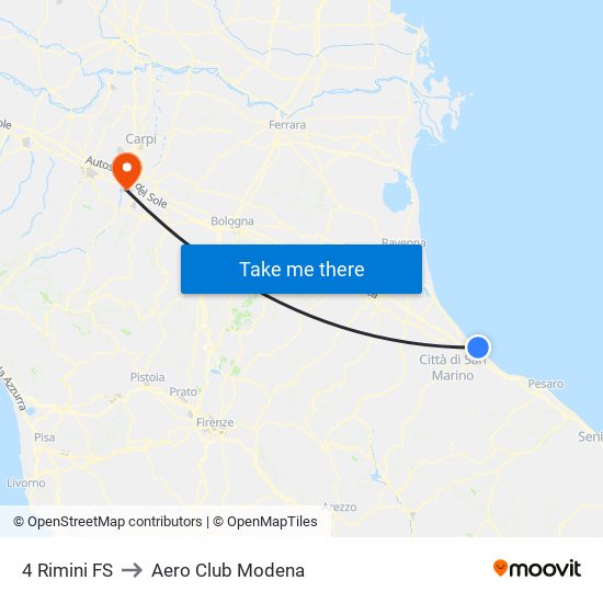 4 Rimini FS to Aero Club Modena map