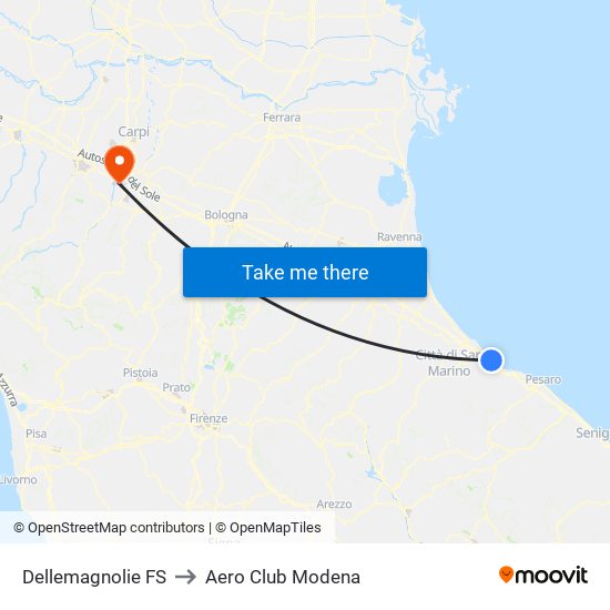 Dellemagnolie FS to Aero Club Modena map