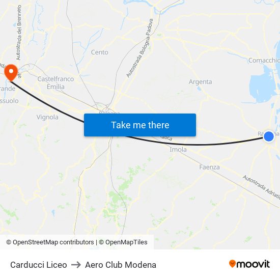 Carducci Liceo to Aero Club Modena map