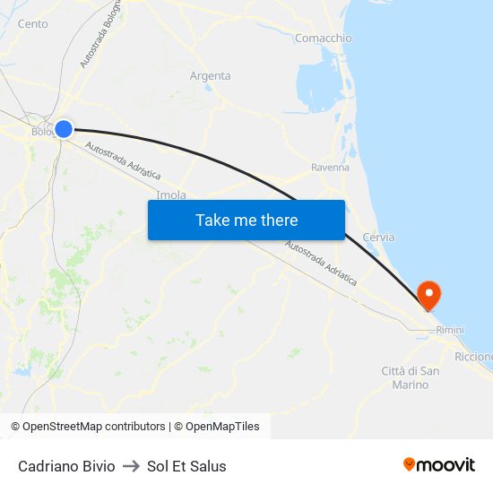 Cadriano Bivio to Sol Et Salus map