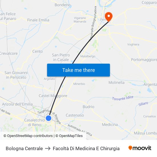 Bologna Centrale to Facoltà Di Medicina E Chirurgia map