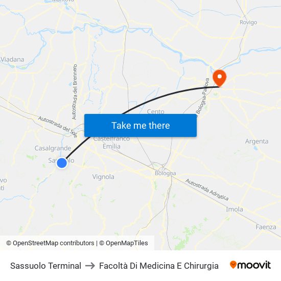 Sassuolo Terminal to Facoltà Di Medicina E Chirurgia map