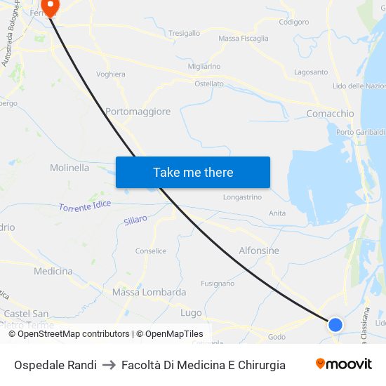 Ospedale Randi to Facoltà Di Medicina E Chirurgia map