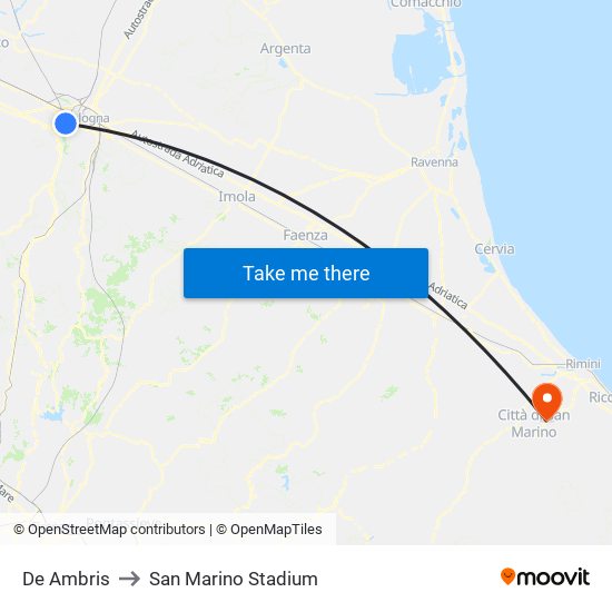 De Ambris to San Marino Stadium map