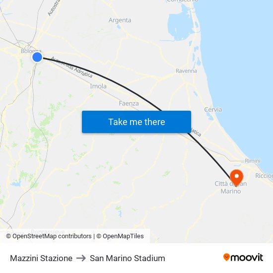 Mazzini Stazione to San Marino Stadium map