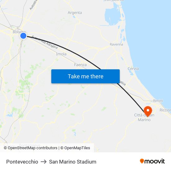 Pontevecchio to San Marino Stadium map