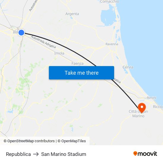 Repubblica to San Marino Stadium map