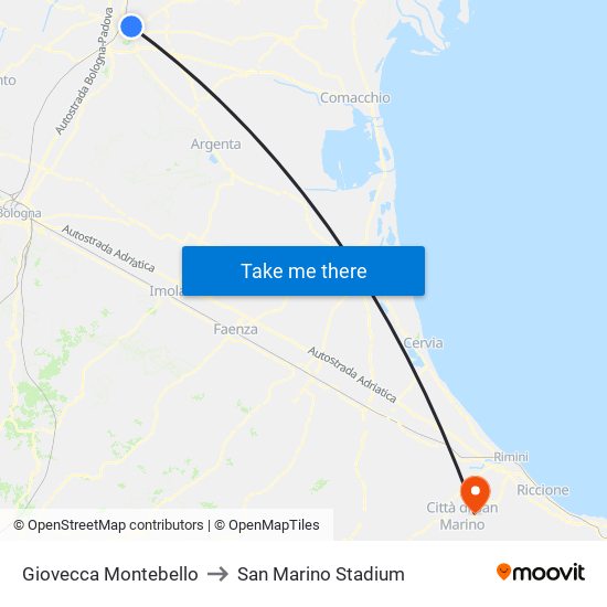 Giovecca Montebello to San Marino Stadium map