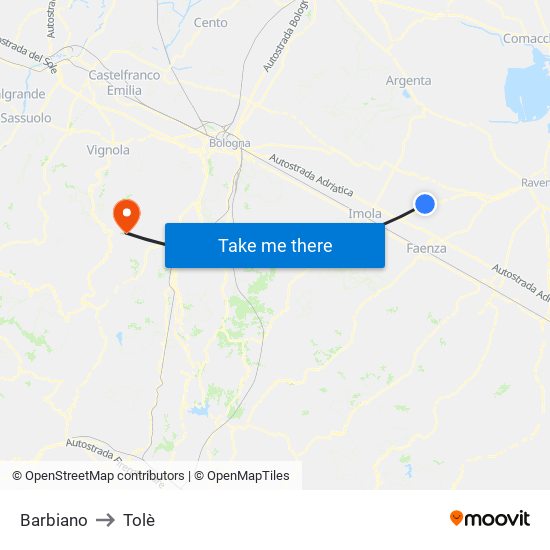 Barbiano to Tolè map