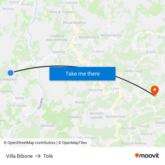 Villa Bibone to Tolè map
