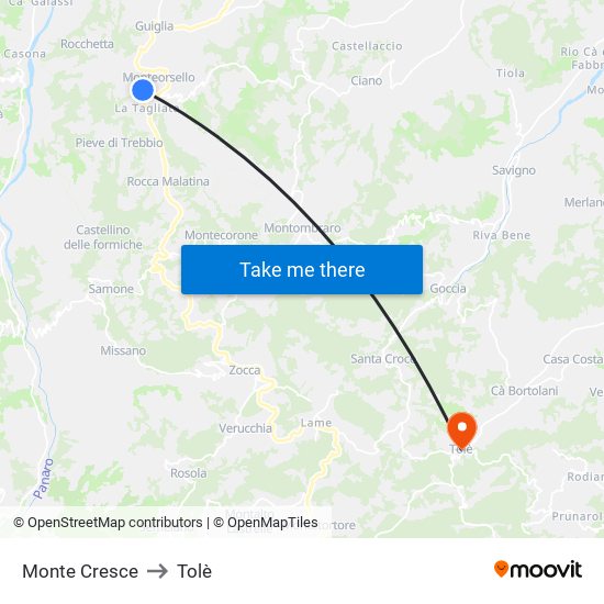 Monte Cresce to Tolè map