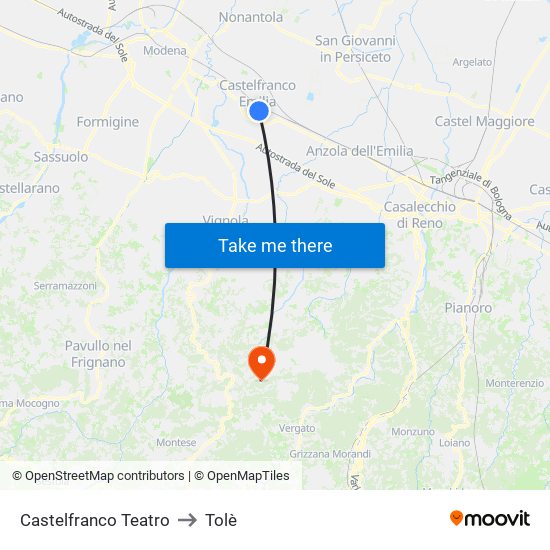 Castelfranco Teatro to Tolè map
