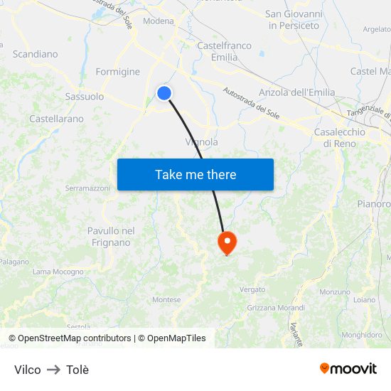 Vilco to Tolè map