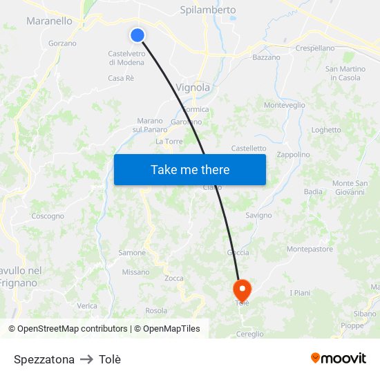 Spezzatona to Tolè map