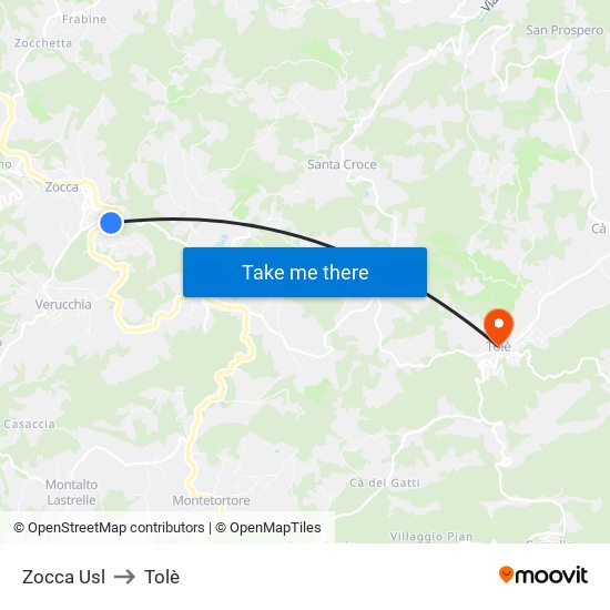 Zocca Usl to Tolè map