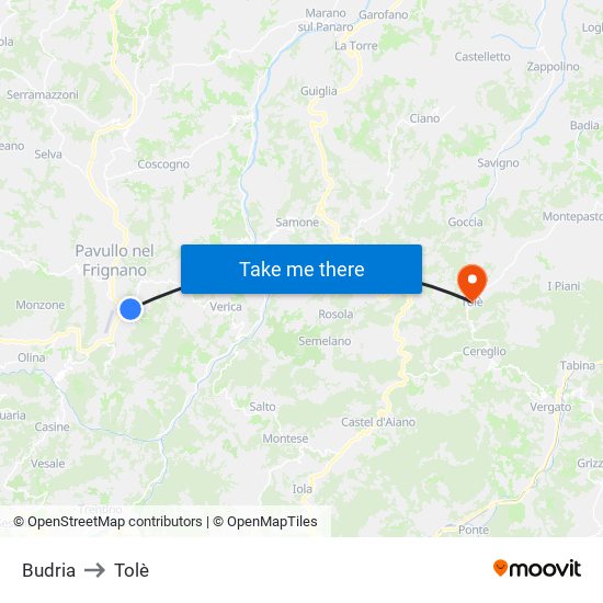 Budria to Tolè map