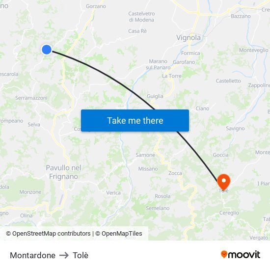 Montardone to Tolè map