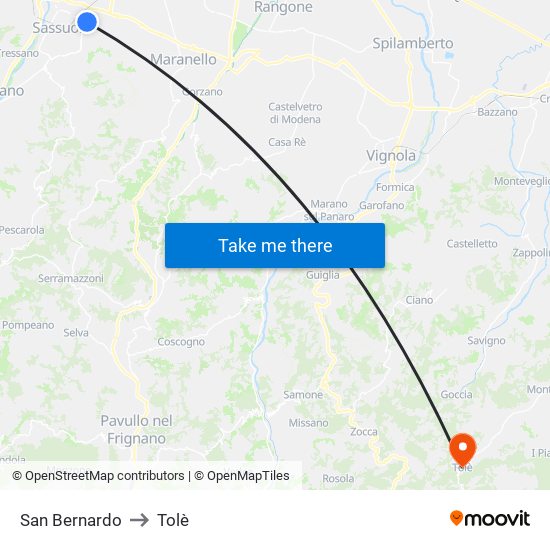 San Bernardo to Tolè map