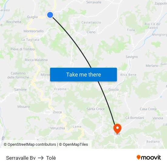 Serravalle Bv to Tolè map