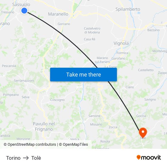 Torino to Tolè map